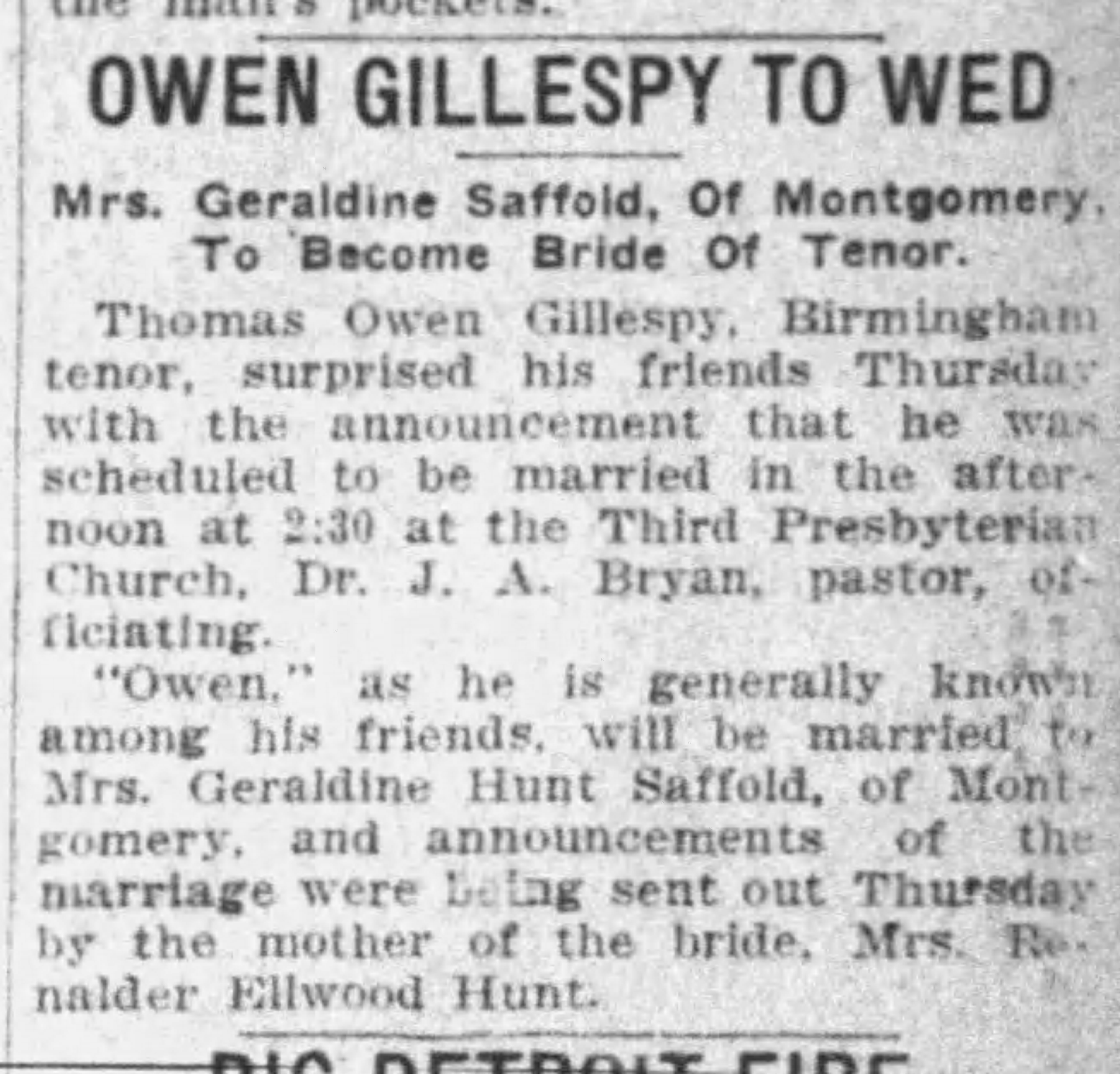 Owen Gillespy To Wed